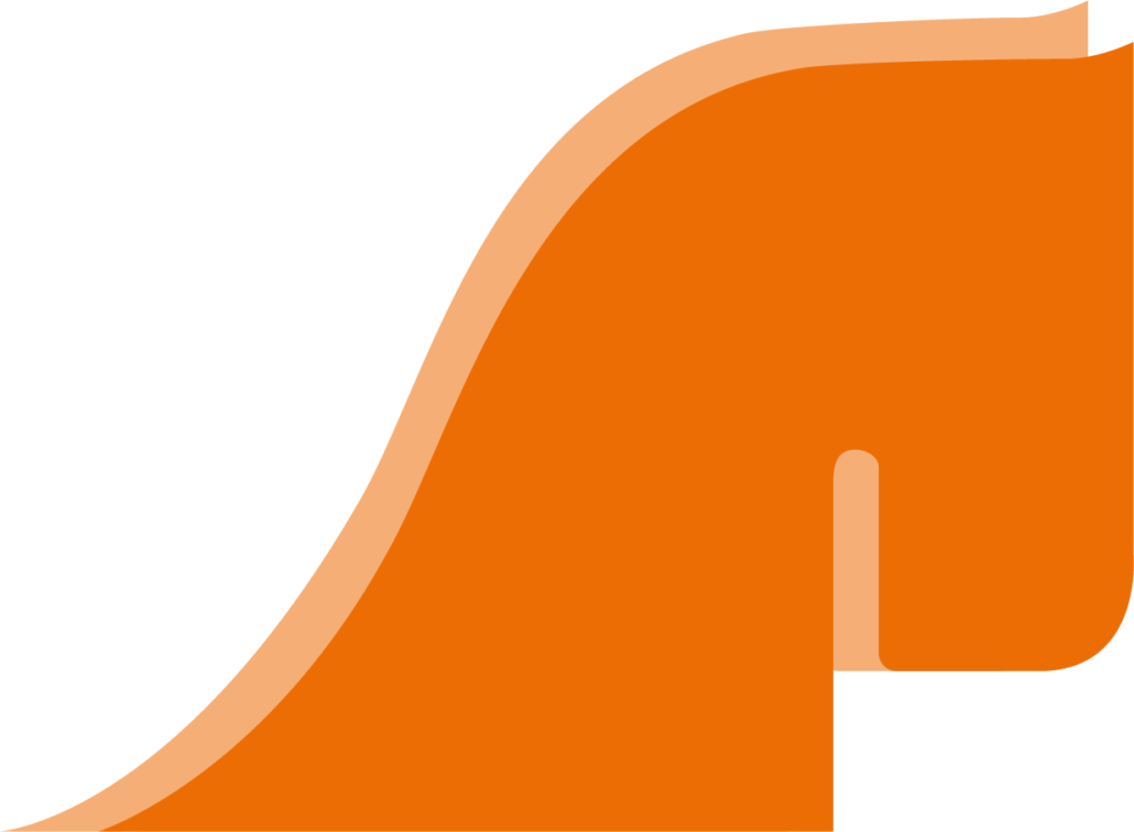 Grafisches Logo der Equitana in Orange, das einen stilisierten Pferdekopf darstellt.